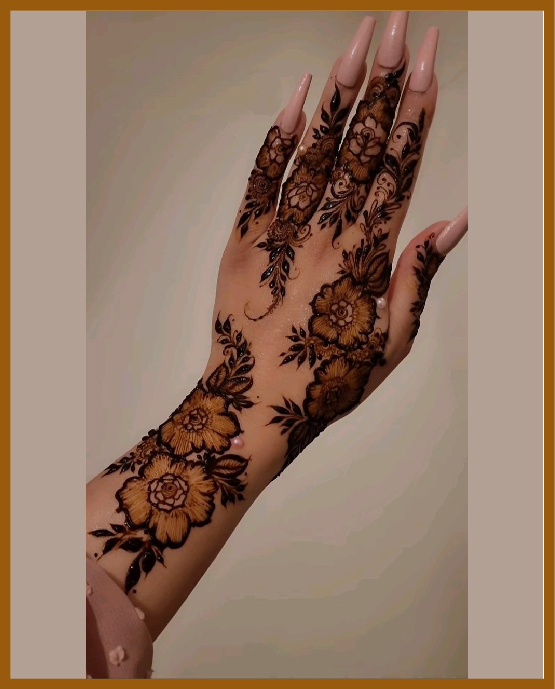 Stylish Back Hand Chain Mehndi Designs With Florals